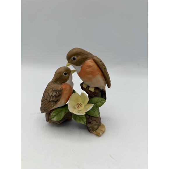 Vintage Robin Bird Figurine – Pair on Branch with Yellow Flowers – 4” - Picture 1 of 7